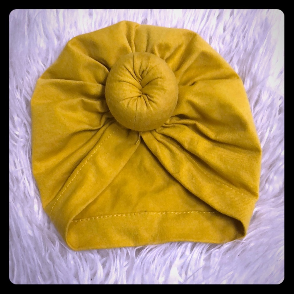 Mustard Yellow Baby Girl Turban 💛🍩 Donut Hat